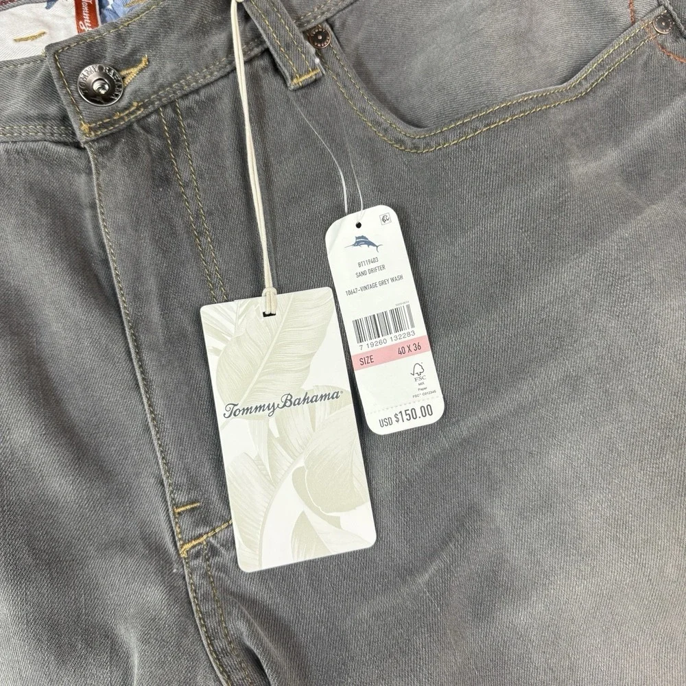 Tommy Bahama Jeans Mens 40x36 Sand Drifter Vintage Grey‎ Wash Demin Five Pocket